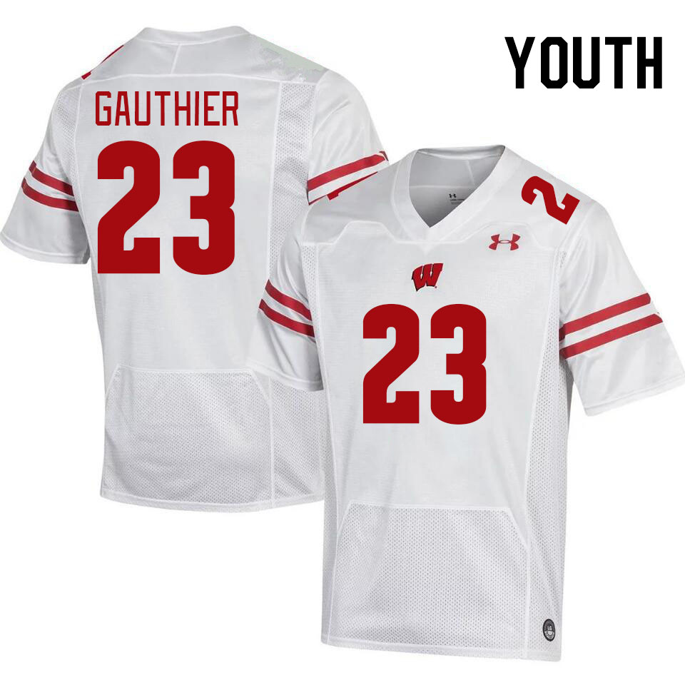 Youth #23 Landon Gauthier Wisconsin Badgers College Football Jerseys Stitched-White